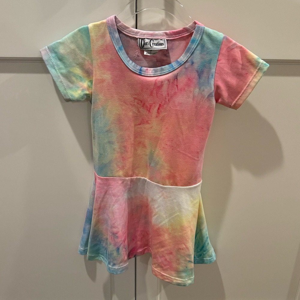Orí Creations Girls' Pastel Tie-Dye Peplum Dress - Multicolor